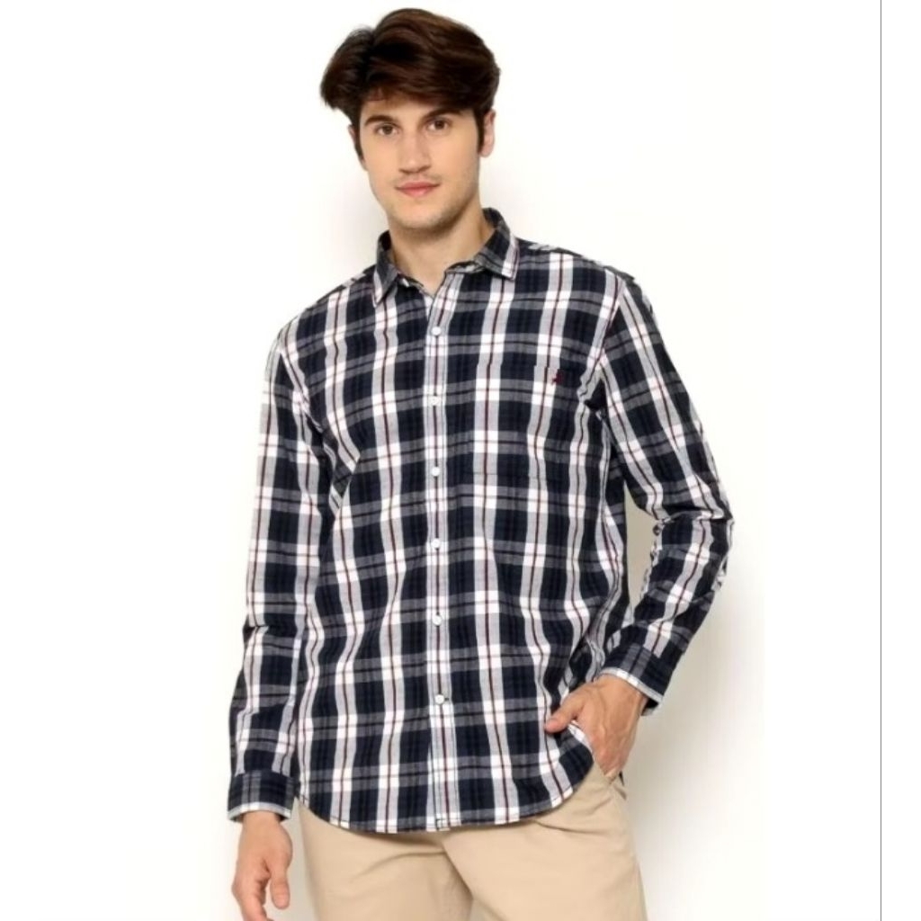 Kemeja Kotak Kotak Pria Original Lois KLL457 Lengan Panjang / merah