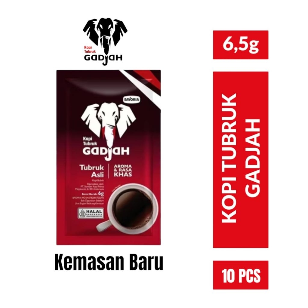 

GADJAH Kopi Tubruk Asli 10x6,5gr / Kopi Tubruk Gadjah twinpack Renceng 10 pcs (Kemasan Baru)