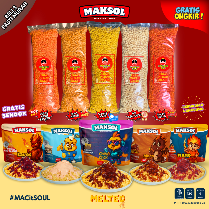 

1 BAL MAKARONI BANTAT KRESS 5 VARIAN RASA JAGUNG MANIS, ASIN GURIH, PEDAS BALADO, SAMBAL MATAH, MAKARONI SOLO