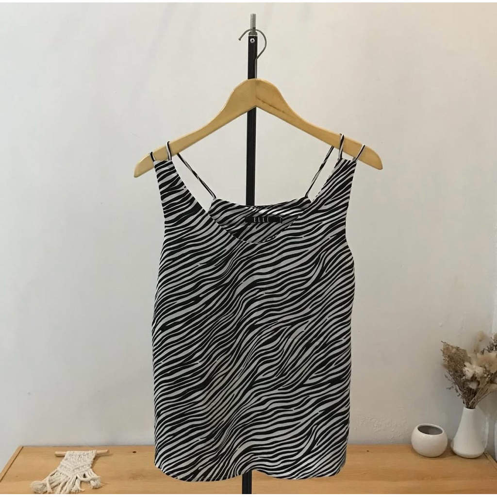 Pakaian Atasan Wanita Tanktop Branded Motif Zebra