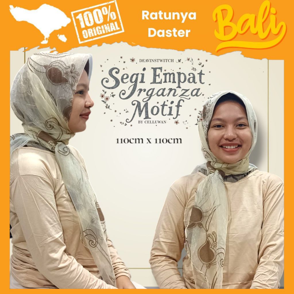 Hijab Segi Empat Organza Motif Jilbab Denpasar Premium