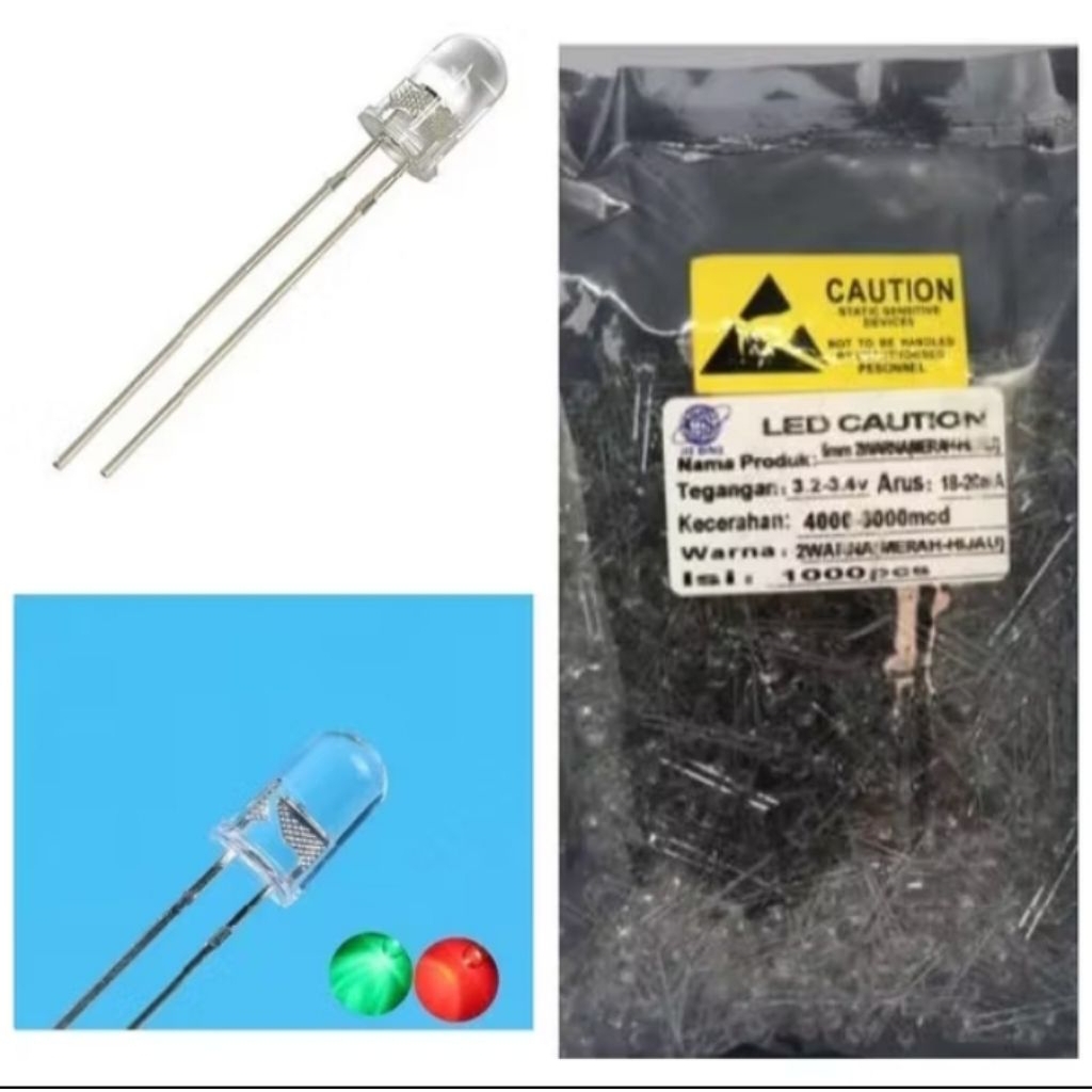 lampu layangan LED kedip dua warna merah- hijau 5 mm (100 biji)