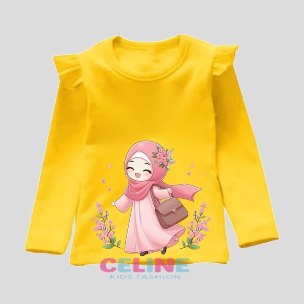 kaos anak perempuan lengan panjang baju gambar muslim jilbab bunga / GAMBAR BAWAH / BUNGA