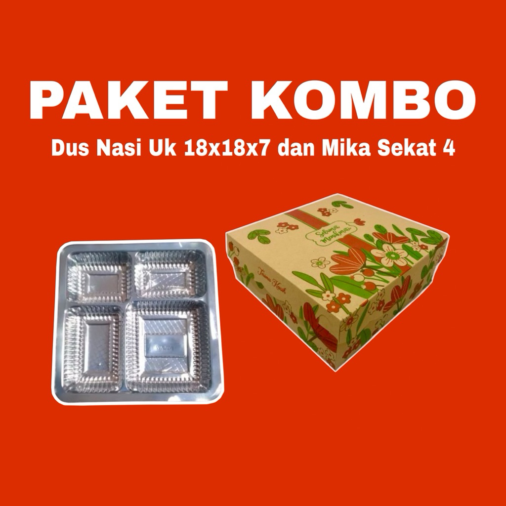 

100 Pcs Dus Nasi Dan Mika Sekat 4 || Kardus Nasi Uk 18x18x7 || Kardus Motif ||