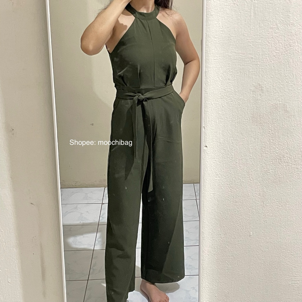 chocochips boutique halter jumpsuit panjang army hijau