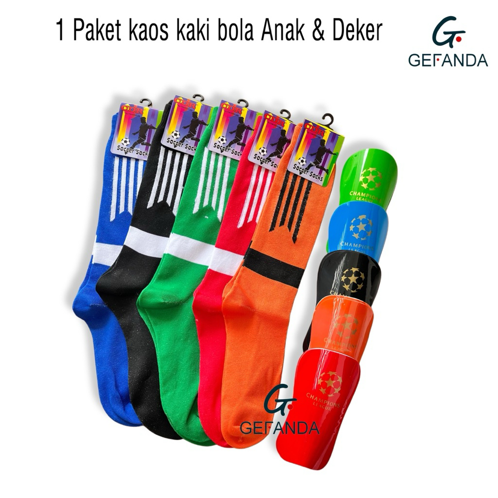 1 Paket Kaos Kaki Bola Anak Panjang Selutu & Deker Pelindung Tulang Kaki Anak/Combo Kaos Kaki Bola G