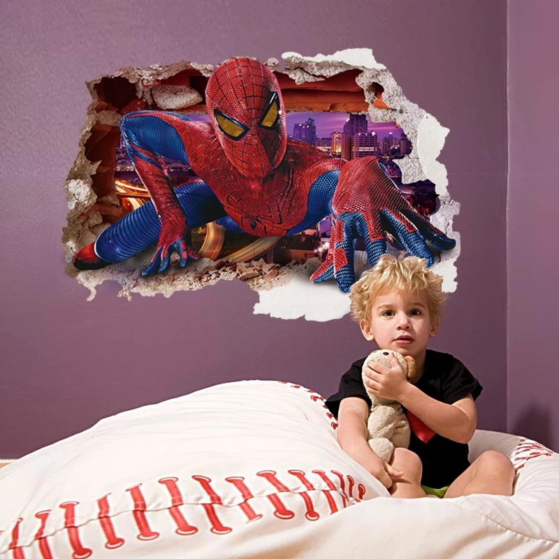 SPD001 Wall Sticker 3D Kartun Spiderman Windows Superhero Animasi Anak Karakter Stiker Dinding murah