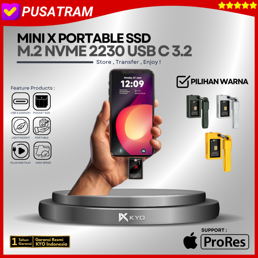KYO Mini X 10Gbps Portable SSD Enclosure With Active Cooling Fan M.2 NVMe 2230 for iPhone Laptop PS5