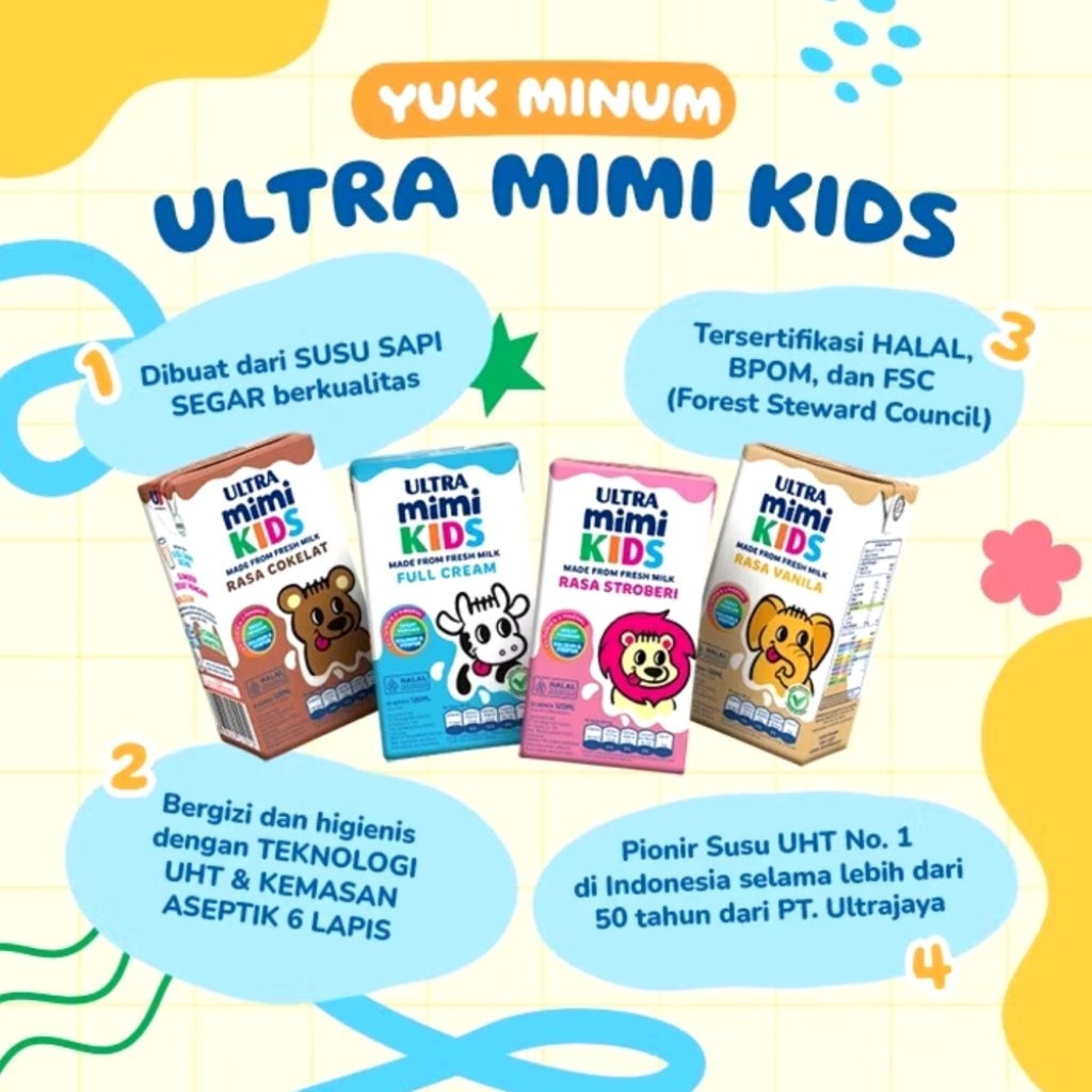 

Susu UHT Ultra Mimi Kids 125ml | Ultra Mimi Kids | Mimi Ultra | 1 Dus Isi 40 Pcs