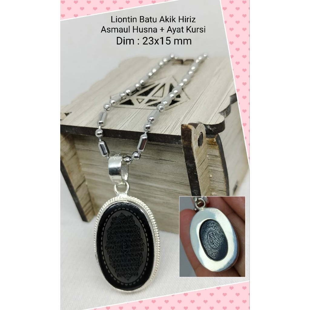 Liontin Perak Batu Akik Khurasan Hiriz Asmaul Husna & Ayat Kursi