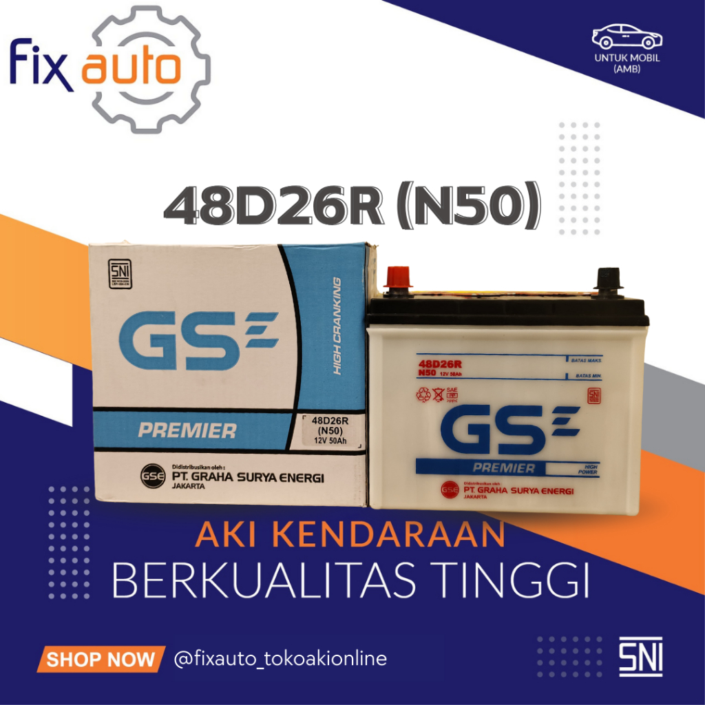 Aki Mobil Basah GSE Premier N50 48D26R 50Ah 12V