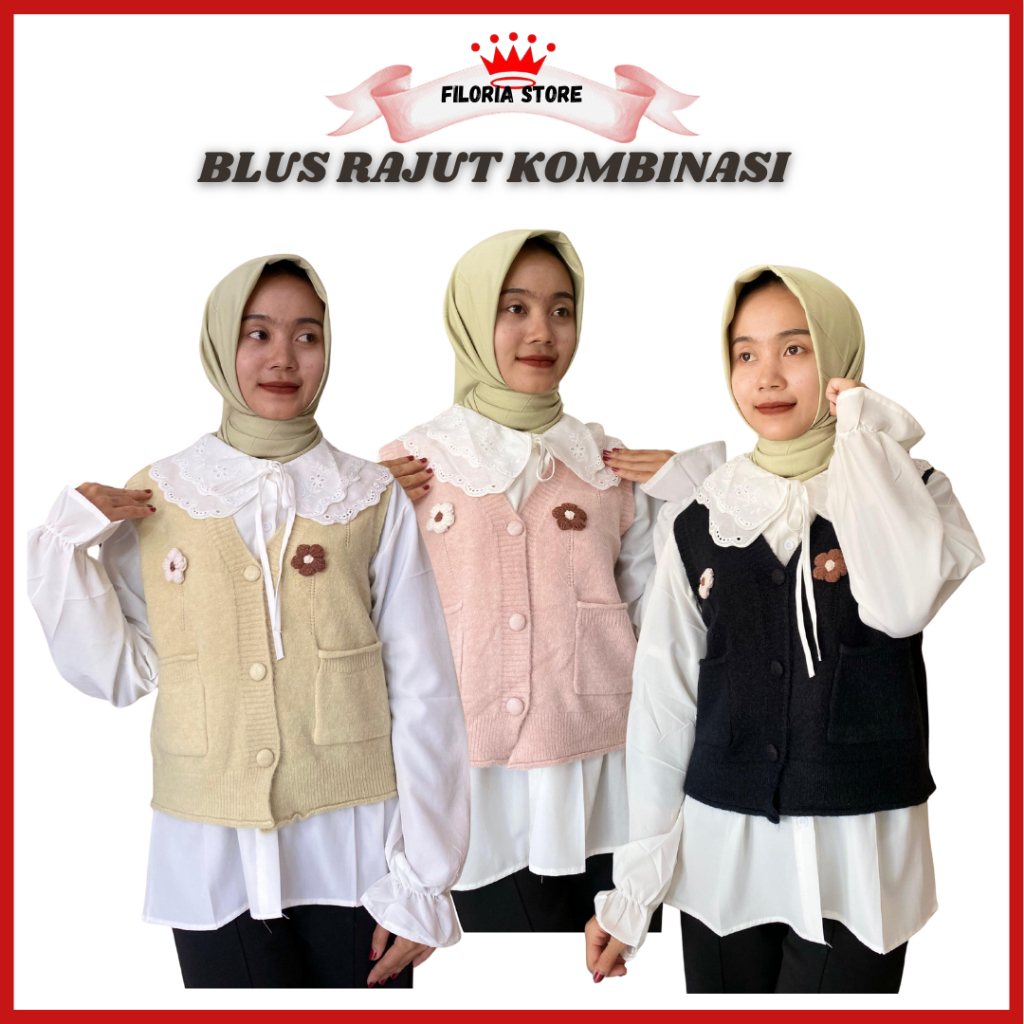 FILORIA - Blus Panjang Kombinasi Rajut Blus Rajut Kombinasi
