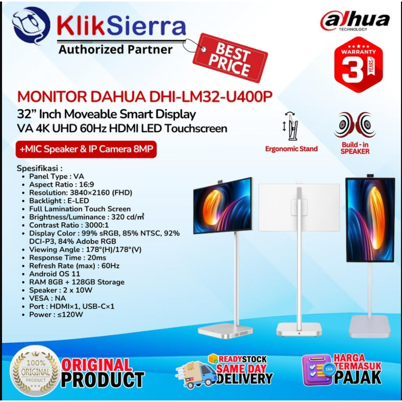 32’’ Inch Monitor LED Touchscreen DAHUA DHI-LM32-U400P LM32U400P - Moveable Smart Display VA 4K UHD