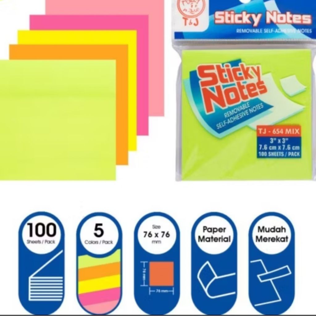 

Memo Sticky Notes T&J 5 Warna 77x77 mm