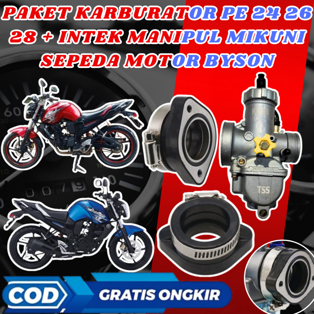 Paket Karburator Karbu Keihin PE 24 26 28 + Manipul Intake intek Manifold Sepeda Motor Yamaha Byson 