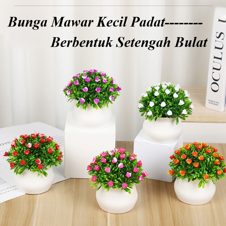 Pot Bunga Hias Plastik Tanaman Bonsai  Ornamen Dekorasi Rumah Bunga Mawar Kecil Setengah Bulat Padat