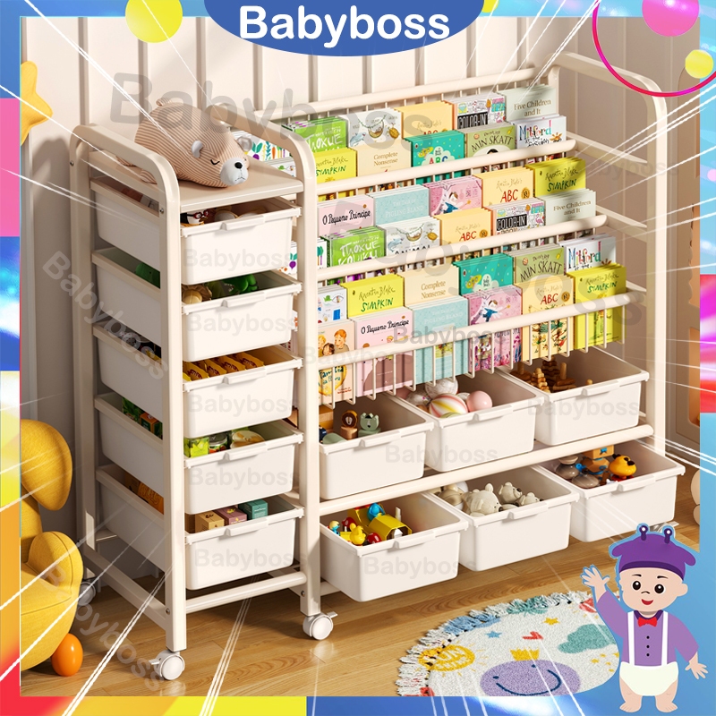 Rak Buku Susun Serbaguna Tempat Rak Buku Anak Rak Portable Roda Rak Mainan Rak Roda Toy Storage