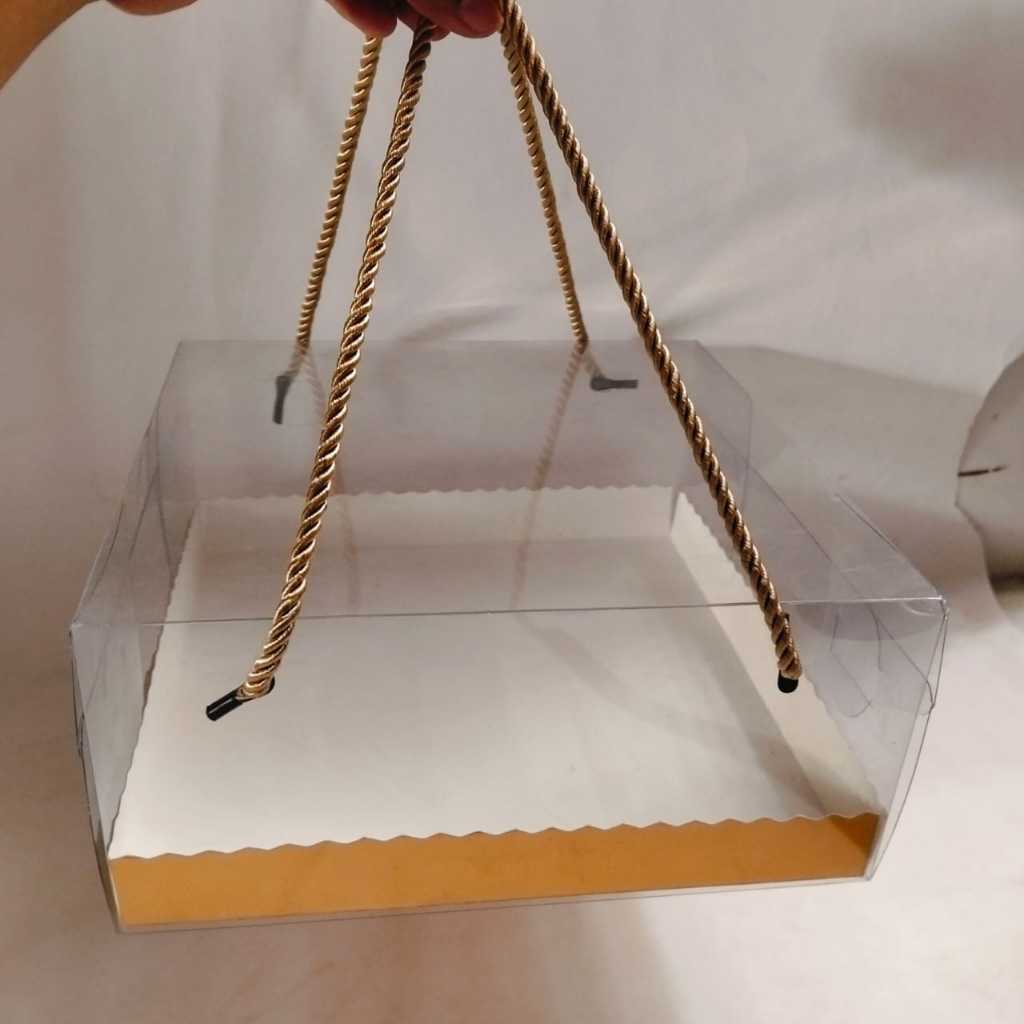 Box Mika Tali Cake Uk 22 x 22 x 10 / 22x22x10 Alas Renda Box Mika Transparan Kue Mika Tebal