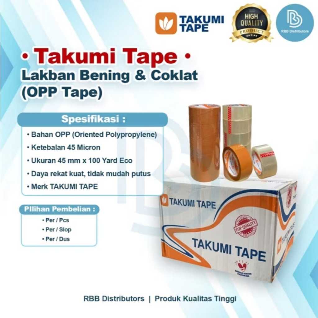 

[1 Dus Isi 72 Pcs] Lakban Bening Coklat Takumi Tape 45 mm 100 Yard Tebal Murah