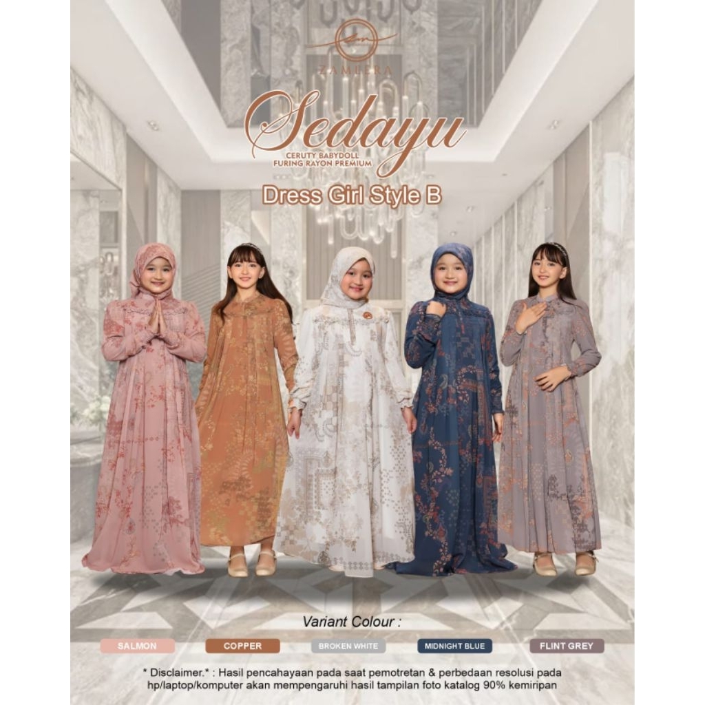 Gamis Anak Perempuan Zameera Sedayu Royal - Muslimah Cilik Mewah Sarimbit Couple Wudhu Friendly