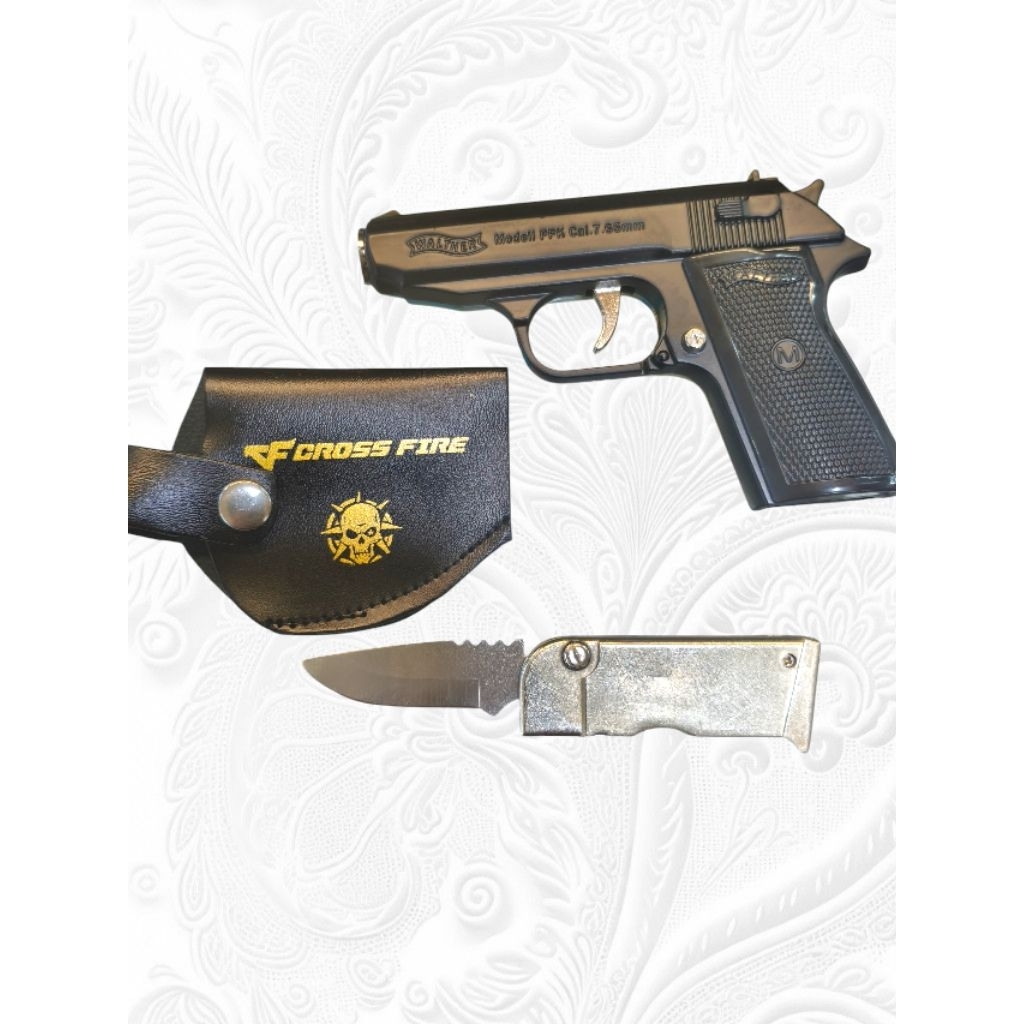 Korek Api Gas Bentuk Pistol & Lipat Unik – Walther PPK & Pisau Lipat