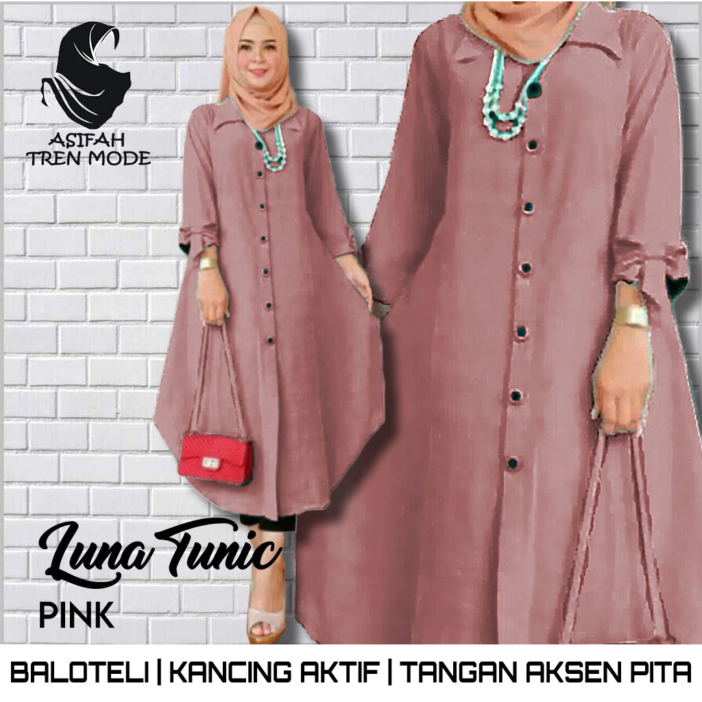 Promo Tunik Jumbo XXL LD 120 Polos Kerah Kemeja Full Kancing Depan Busui Lengan 3/4