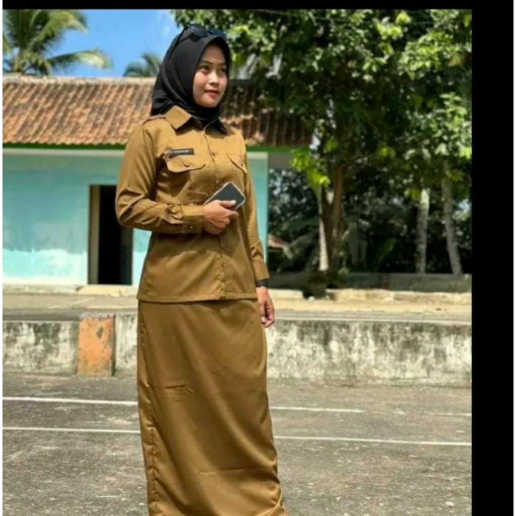 Seragam Khaki PNS Wanita Baju Dinas Pemda Wanita model saku Dada
