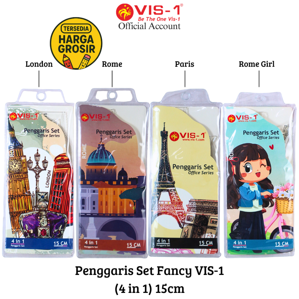 

VIS-1 - Satu set (4 Penggaris) Penggaris Set tebal Lucu / Penggaris Set 4 In 1