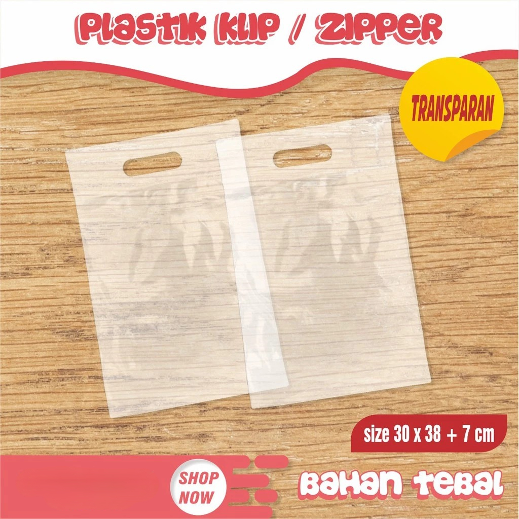 [100 PCS] PLASTIK KLIP PLONG ZIPLOCK BESAR UKURAN 30X38+7 TRANSPARAN TEBAL MURAH