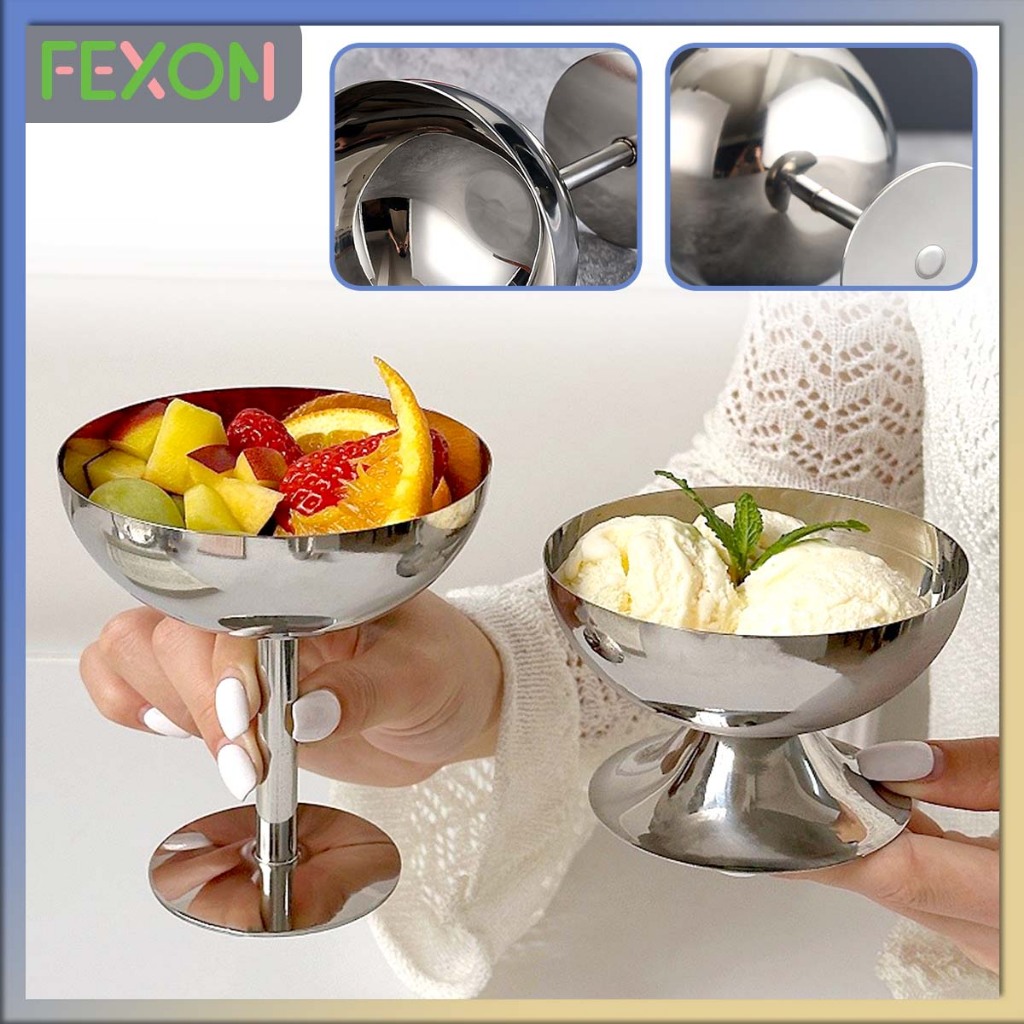 [COD] FEXON Gelas Dessert Kaki untuk Restoran | Mangkuk Es Krim Stainless Steel | Wadah Buah Kreatif