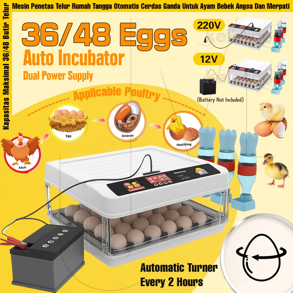 36/48 Egg Mesin Tetas Telur Mesin Alat Penetas Telur Incubator Full Otomatis Digital Rak Spinner Kap