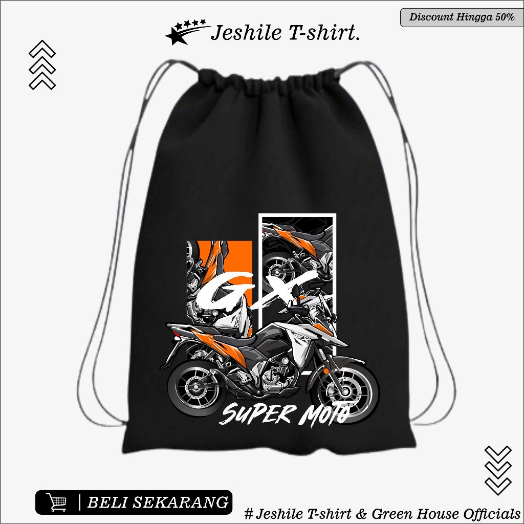 Tas Tali Serut Hitam Motif Pecinta Motor Supermoto Gx Sonic By Jeshile T-Shirt