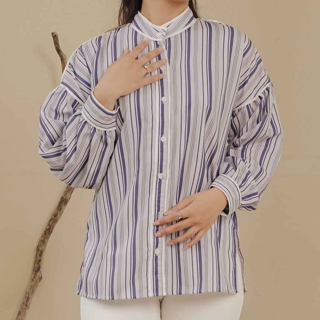 Dastisy - Aqila Top - Kemeja | KOREAN BLOUSE | BLOUSE WANITA | Atasan Wanita | STRIPE KEMEJA