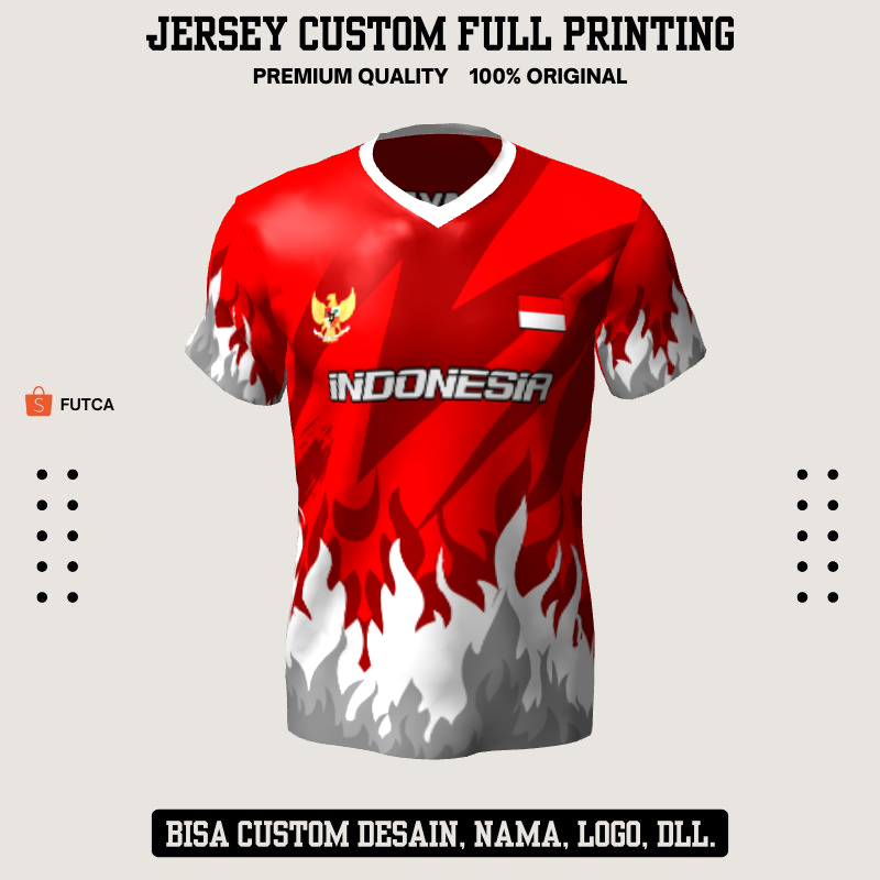 Kaos Jersey Futsal Merah Motif Api 412