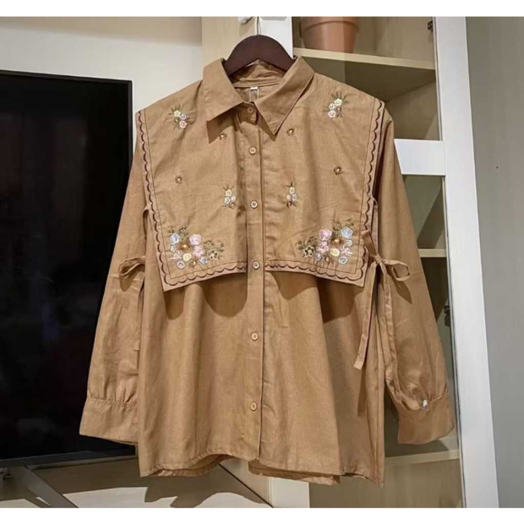 Baju Atasan Wanita Terbaru Bordir Bunga Kemeja Wanita Jumbo
