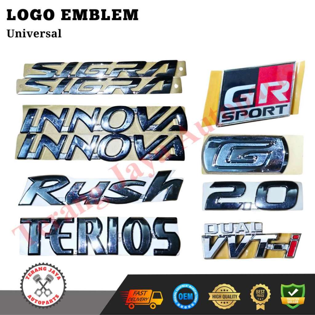 Logo Emblem Chrome Tulisan "Dual VVTI"/"G"/"Sigra"/"2.0"/"INNOVA"/"RUSH"/"TERIOS"/"GR SPORT ASLI