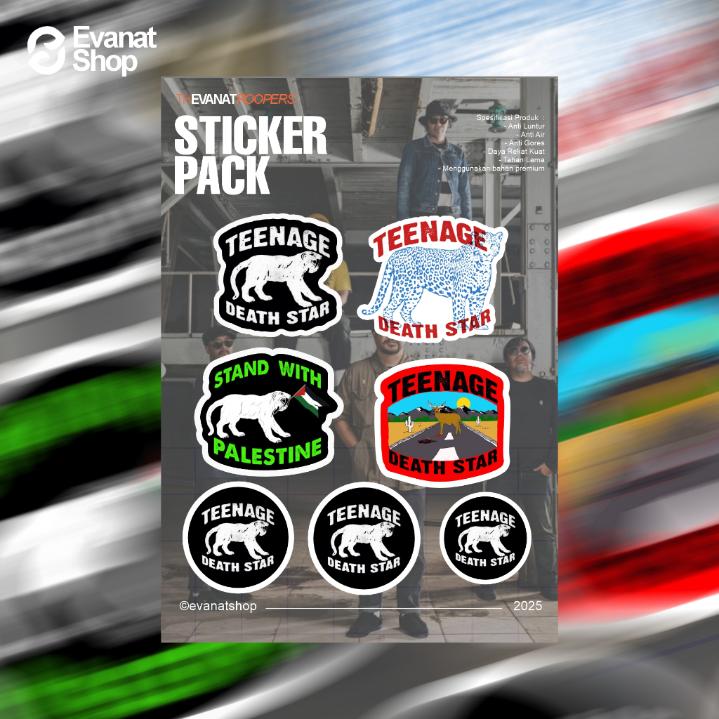

STICKER PACK BAND TEENAGE DEATH STAR ANTI AIR ANTI GORES ANTI LUNTUR PREMIUM