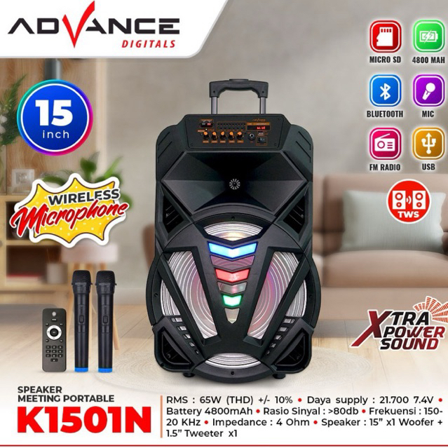 Advance Speaker 15inch Portable Bluetooth New K1501 Free 2 Mic Wirelles