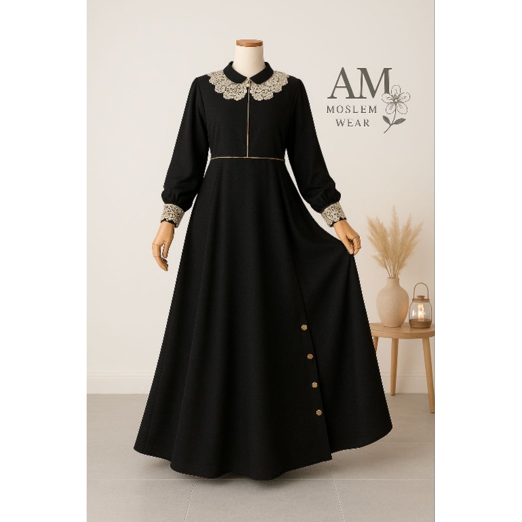 AMW12 Gamis Akhwat Set Gamis Safar dan Cadar Tali Dewasa Kerah Renda S M L dan XL