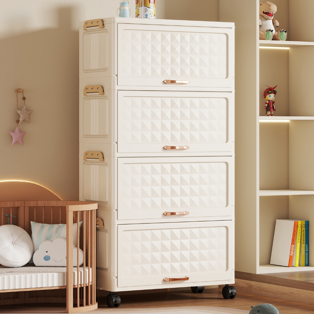 COD Lemari Susun Plastik 40-50cm Rak Kabinet Susun Lipat/Lemari Penyimpanan Multilayer Dengan Roda/L