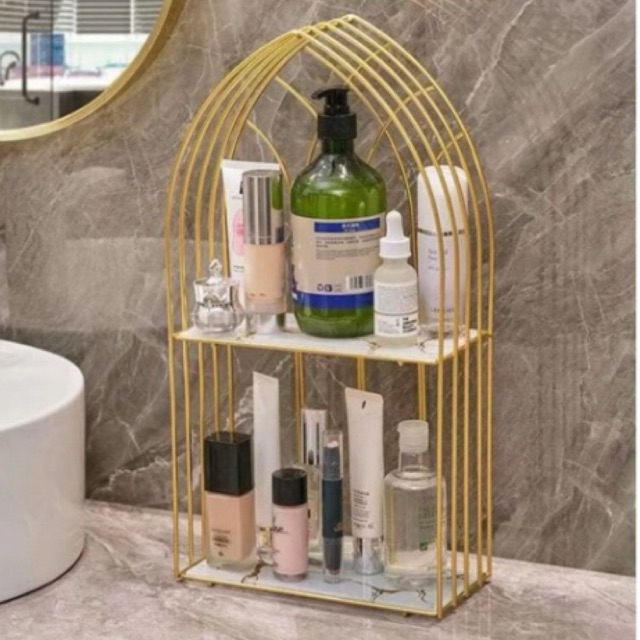 Rak Make Up Besi Susun 2 Serbaguna Rak Kosmetik Rak Parfume Model Sangkar Rak Skincare
