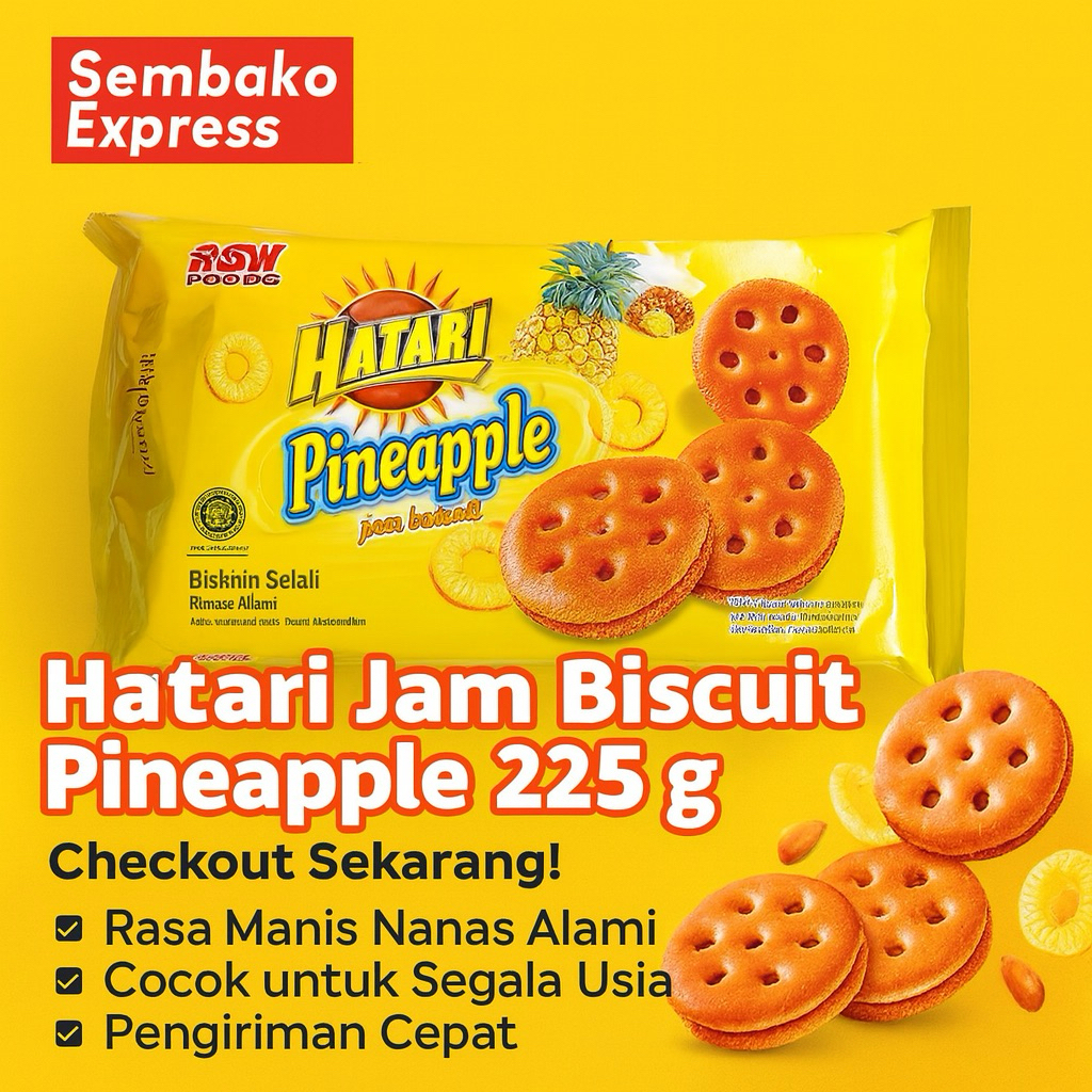 

Hatari Pineapple Jam Biscuit 225g - Biskuit Isi Selai Nanas Lezat