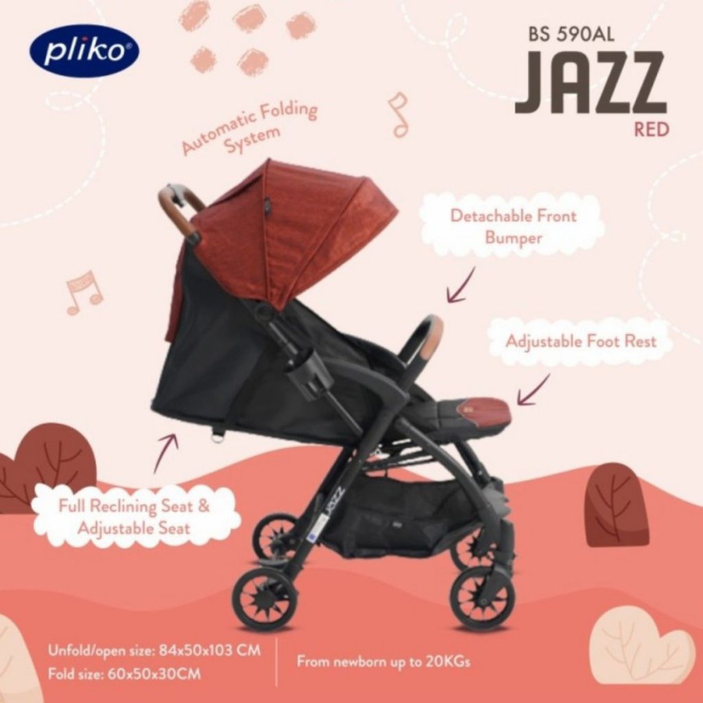 STROLLER PLIKO JAZZ CABIN SIZE AUTO FOLD new bukan stroler second preloved WARNA MERAH