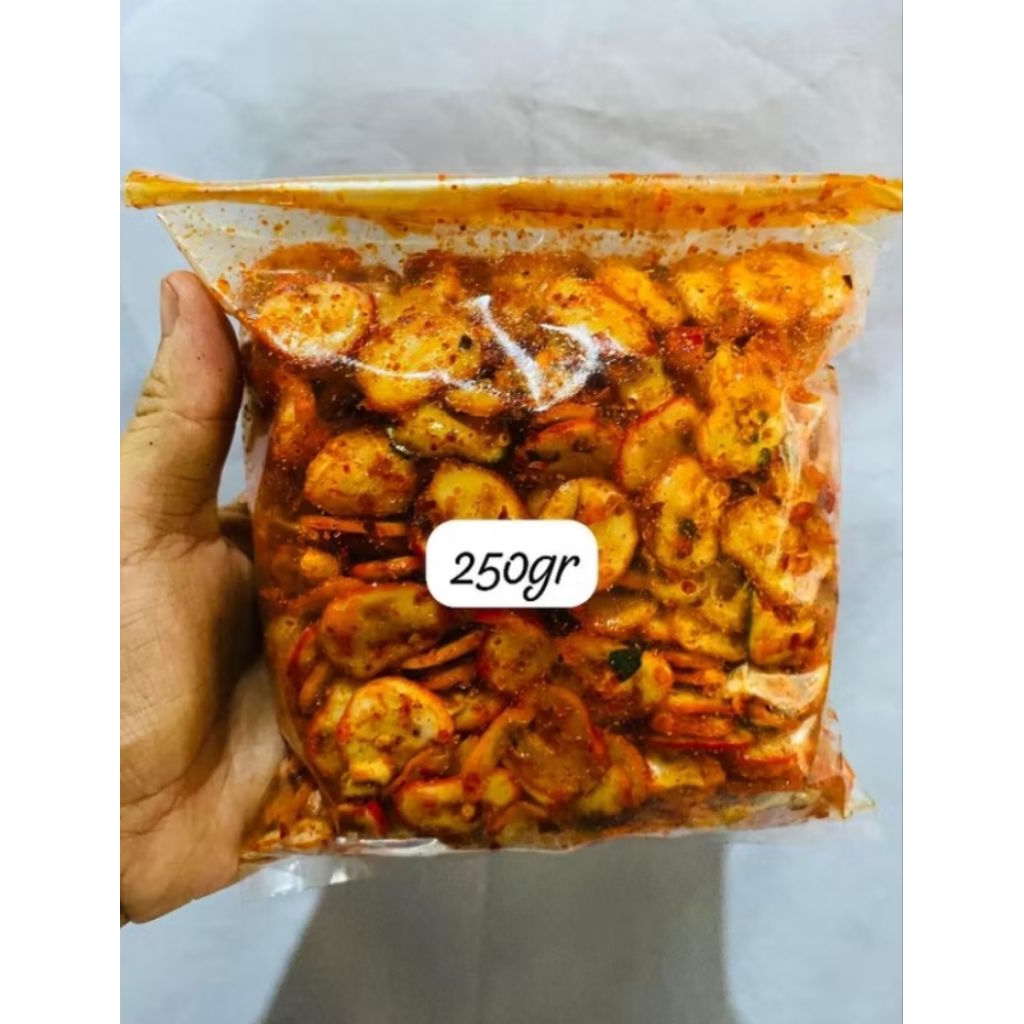 

SEBLAK KERING KERUPUK BAWANG EXTRA PEDAS DAUN JERUK KEMASAN 250,GR