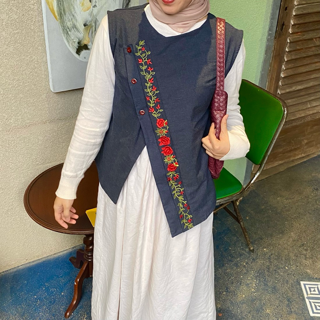 KUKKA Denim Vest || Vest Bordir Denim || Denim Vest || Denim Top Floral || Bordir Bunga Rompi Denim 