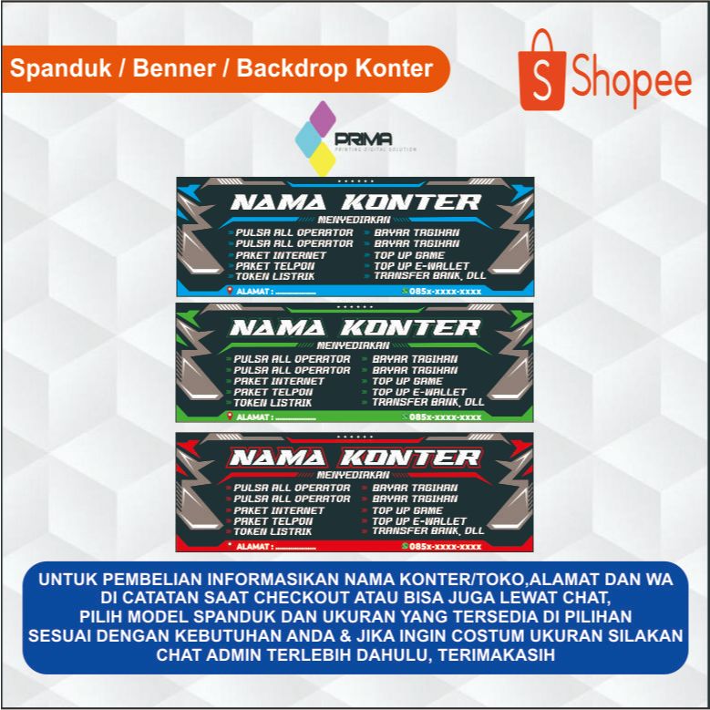 CETAK BANNER SPANDUK KONTER ATM MINI/HIASAN KONTER PULSA/PROMOSI KONTER PULSA CUSTOM