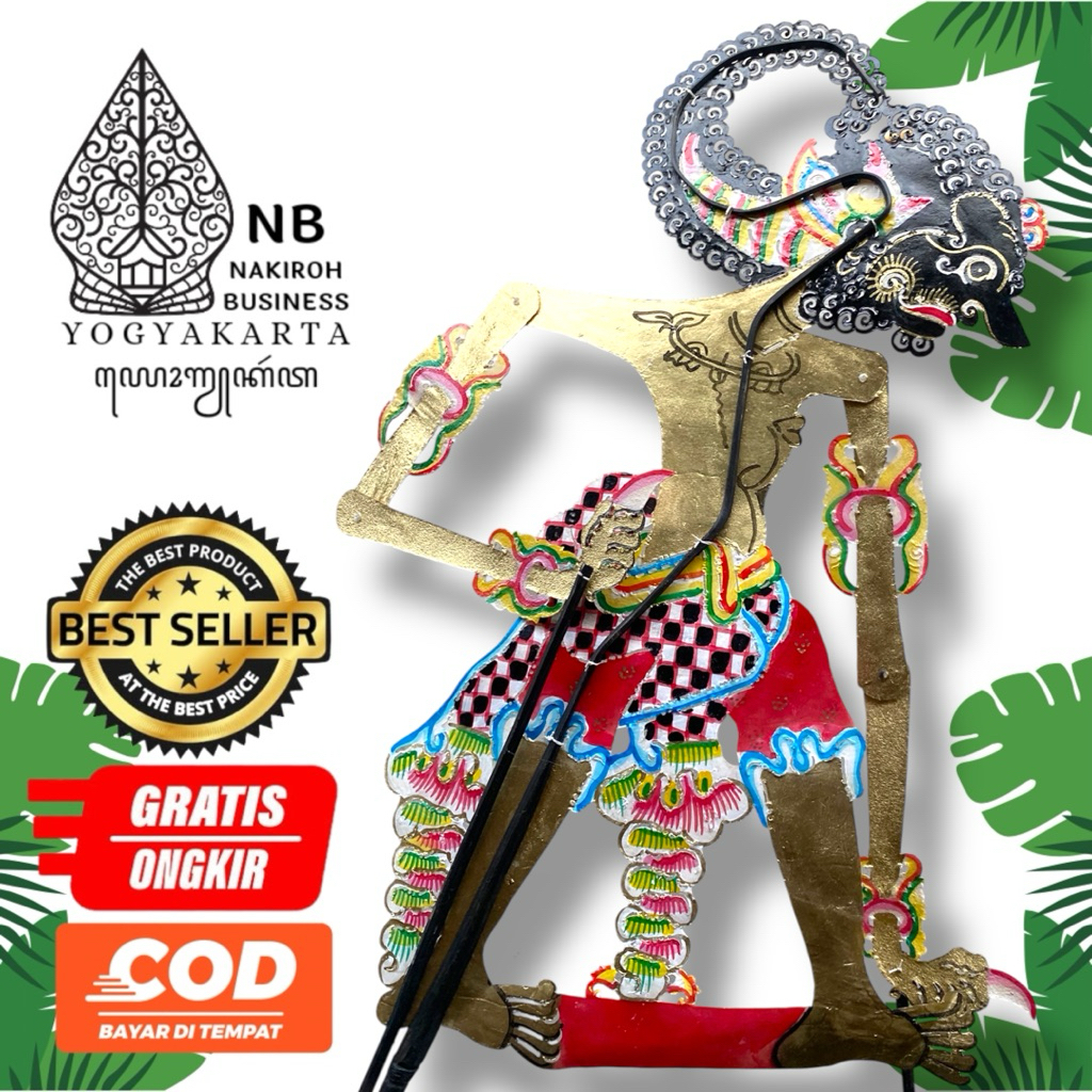NAKIROHBUSINESS Wayang Kulit Werkudara/Werkudoro Motif Klasik Jogja Tinggi 60cm Besar Standar Dalang