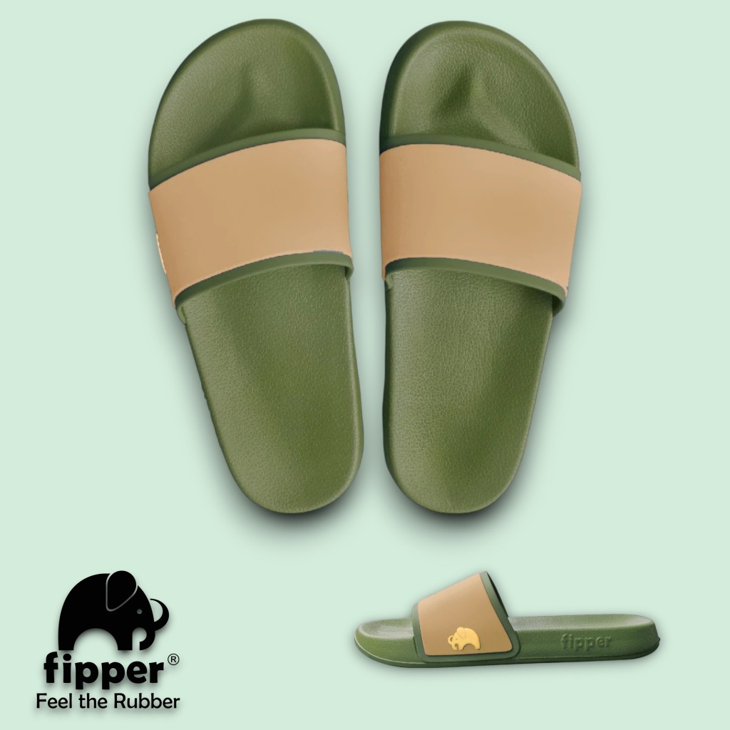 FIPPER SLIP ON GREEN ARMY / BROWN PALE / BROWN SPLASH - sandal slide pria/wanita