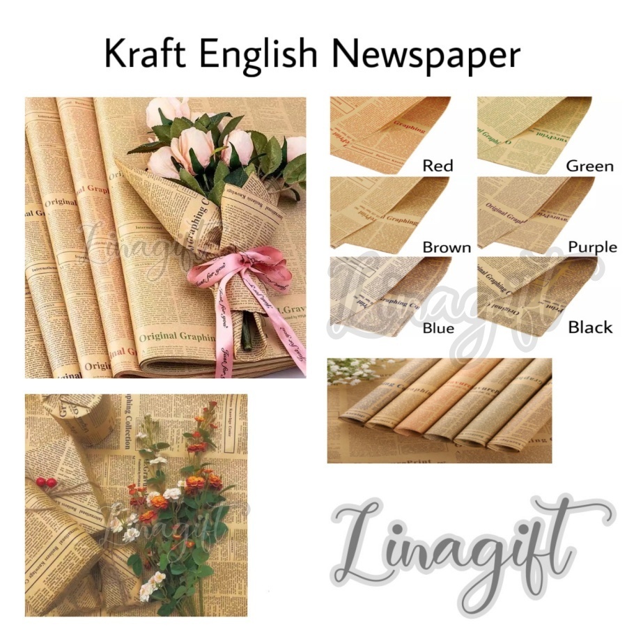 ( 5 Lembar ) PREMIUM KRAFT PAPER - KERTAS KADO KORAN POLOS - KERTAS BUNGA - PREMIUM VINTAGE CLASSIC