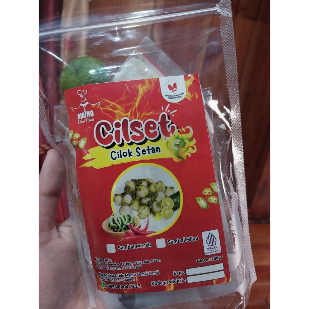 

Maino Cilset (Cilok Setan) sambal hijau pedas manis, sambal merah, frozen food, cemilan, siap,